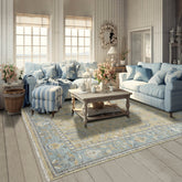 Multi Size Warm Beige Aqua Ivory Color Hand Knotted Oushak Wool Traditional Oriental Rug